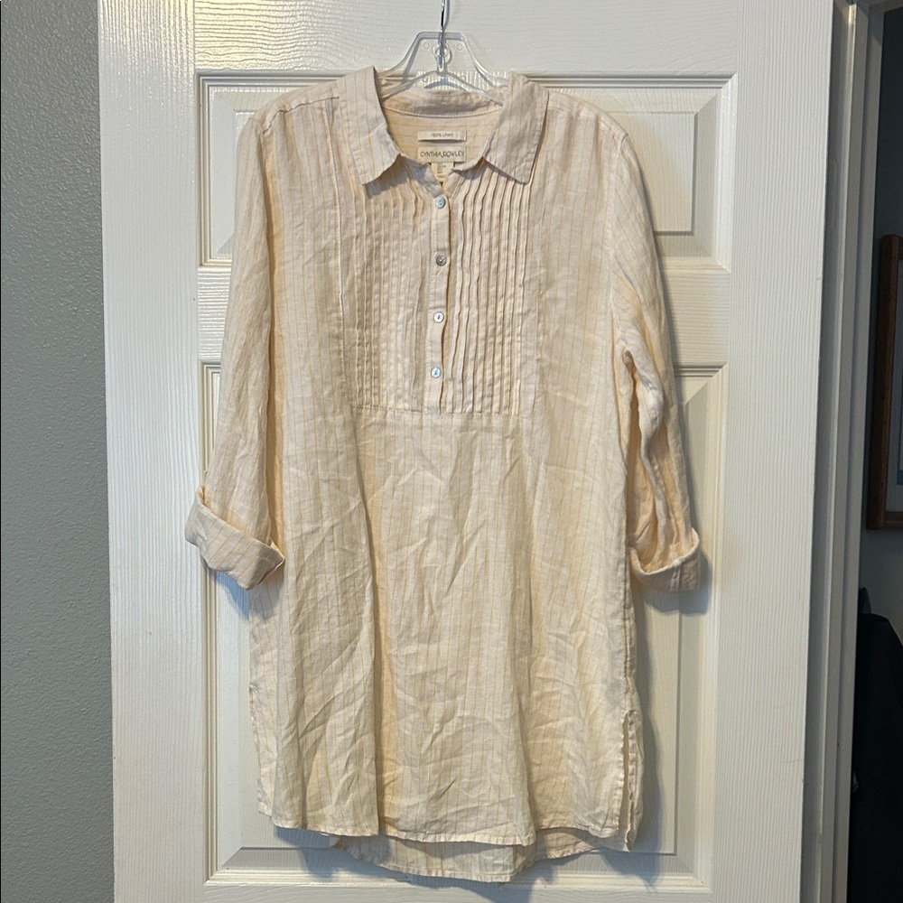 Cynthia Rowley Light Cream/yellow stripe linen dress.
